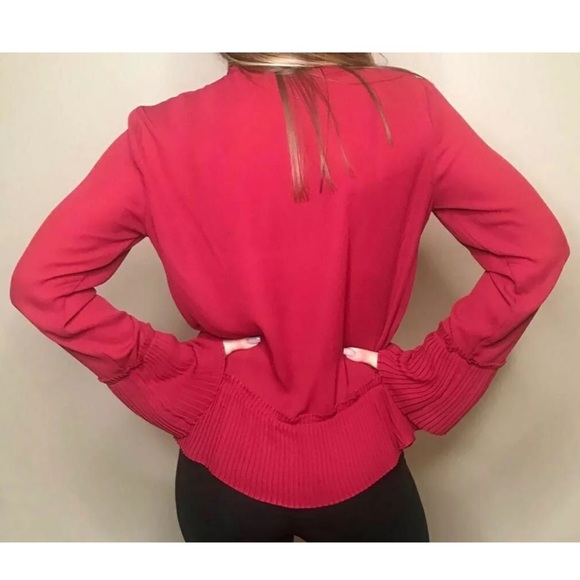 Red 🧶 Blouse With Pleated Inserts - Picture 6 of 6